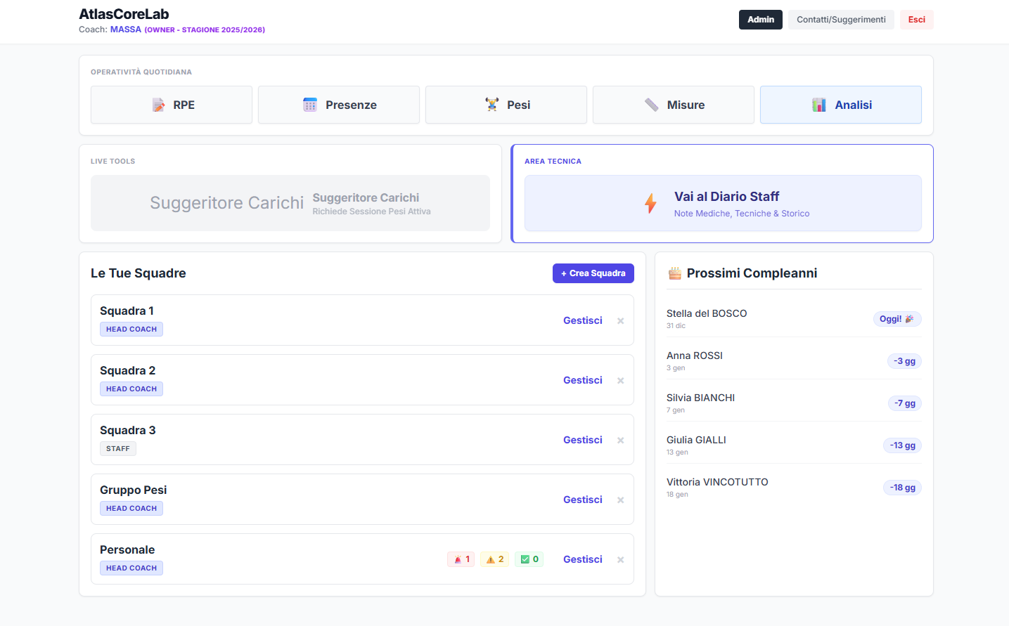 Dashboard Coach AtlasCoreLab